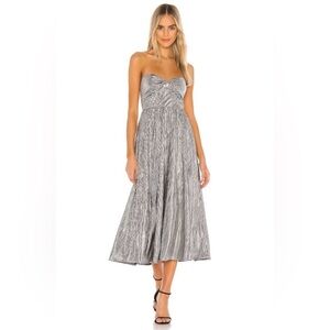 Lovers & Friends Tanya Silver Strapless Midi Dress | Party Prom Metallic